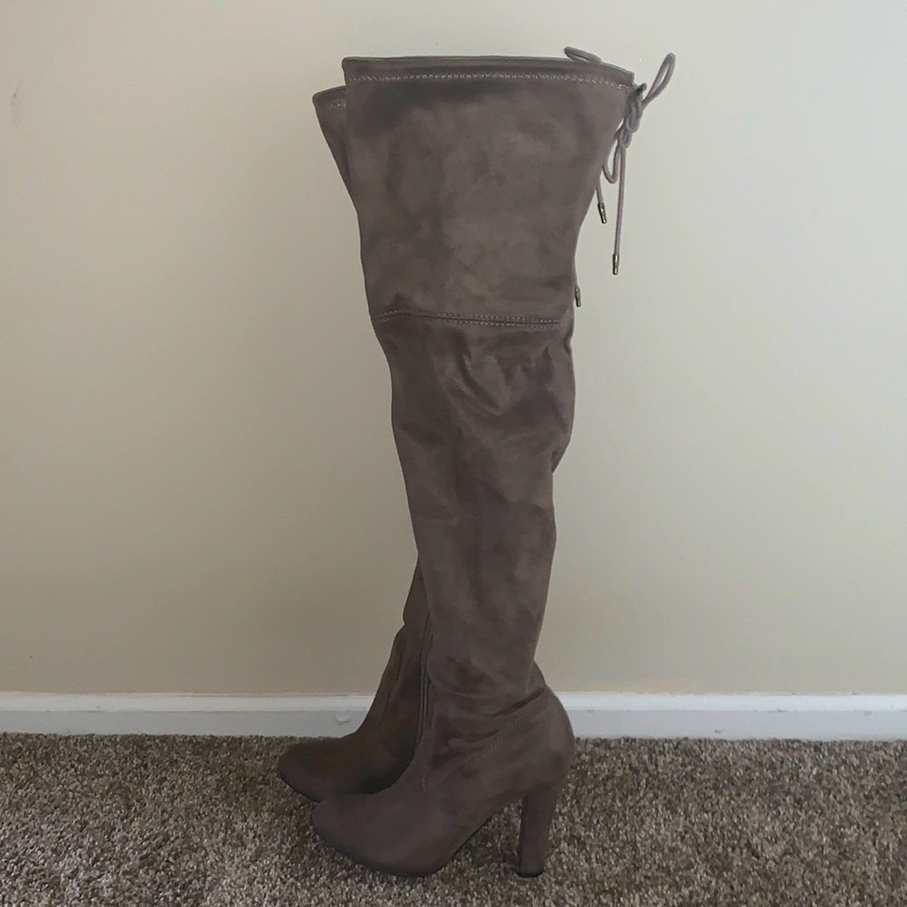 Thigh high taupe boots